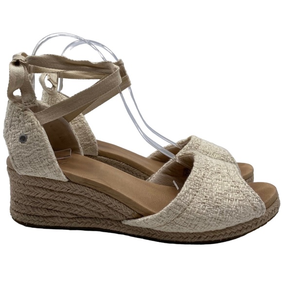 UGG Sandals Delmar Natural Espadrille Wedge Ankle Tie Size 8.5 - Picture 3 of 16
